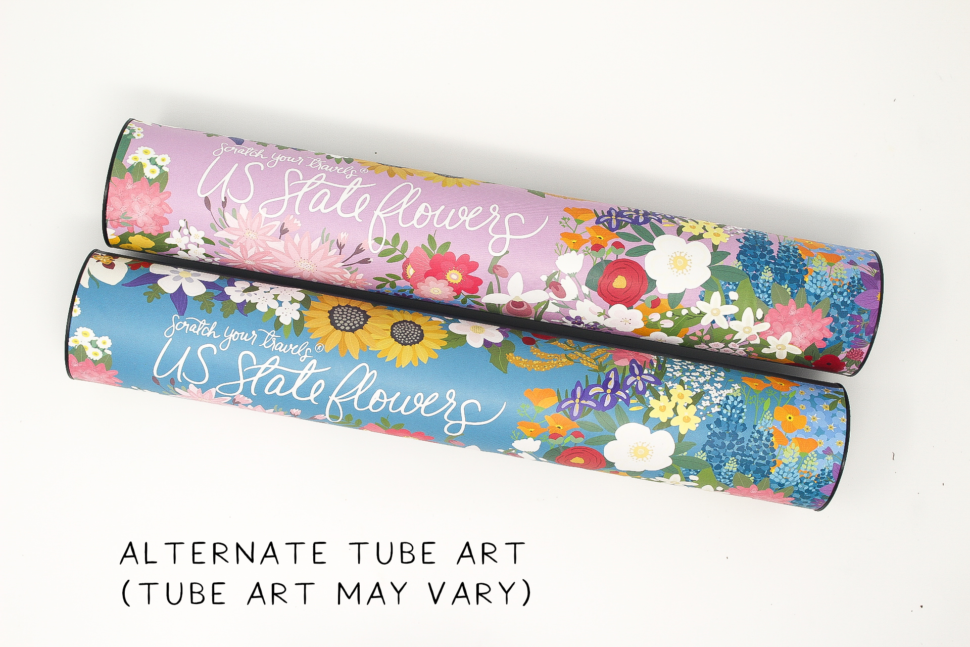 Scratch Your Travels® Official US State Flowers Map in Silver, featuring hand-drawn flowers and a silver scratch-off surface.